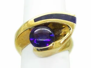 Natural Amethyst & Sugilite Inlay Euro Shank Ring 14k Gold Size 6.5