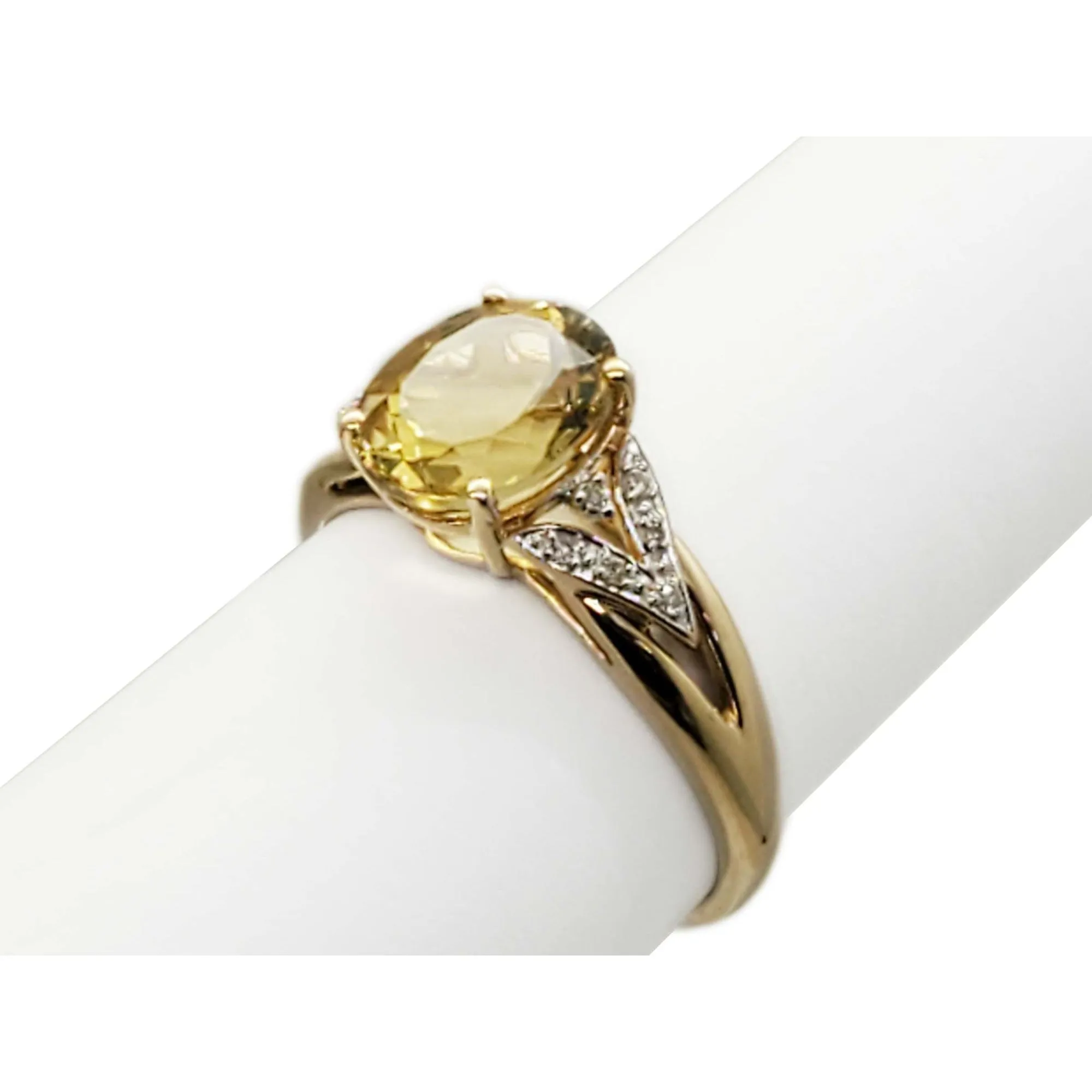 Natural Oval Citrine & Diamond Accent Ring 14k Gold Size 9