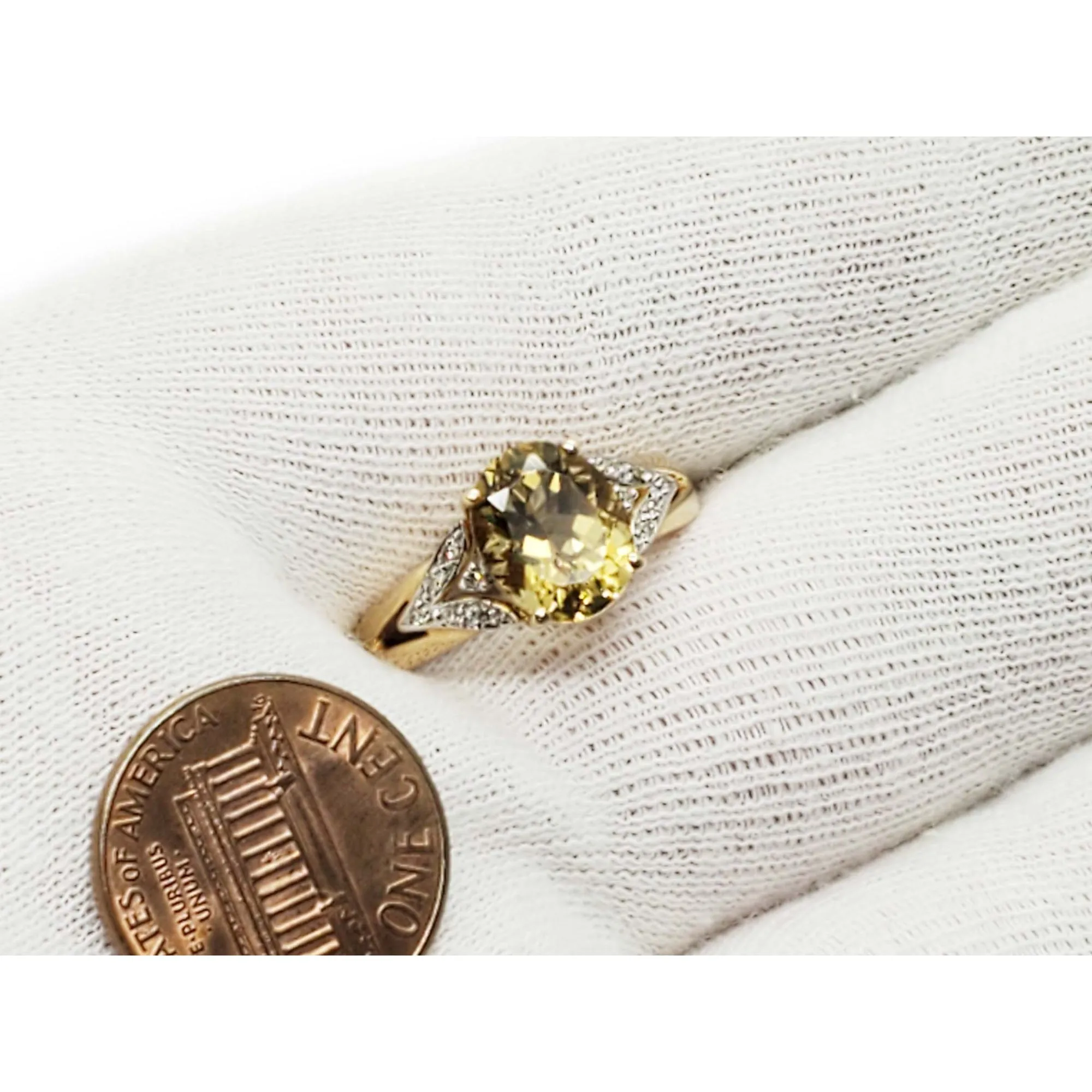 Natural Oval Citrine & Diamond Accent Ring 14k Gold Size 9