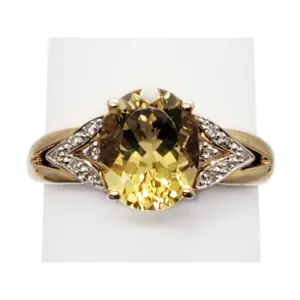 Natural Oval Citrine & Diamond Accent Ring 14k Gold Size 9