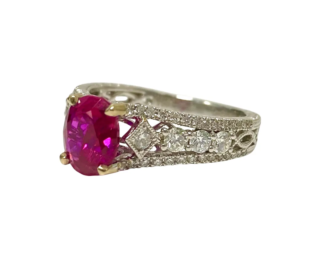 No Heat Burma Ruby Oval Ring 1.63 Cts