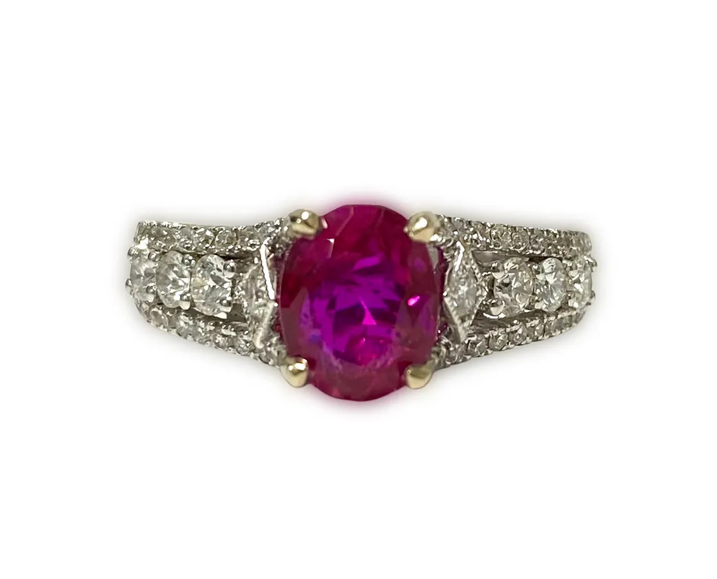 No Heat Burma Ruby Oval Ring 1.63 Cts