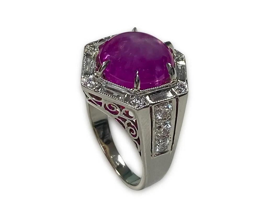 No Heat Burma Ruby Star Ring 9.13 Cts