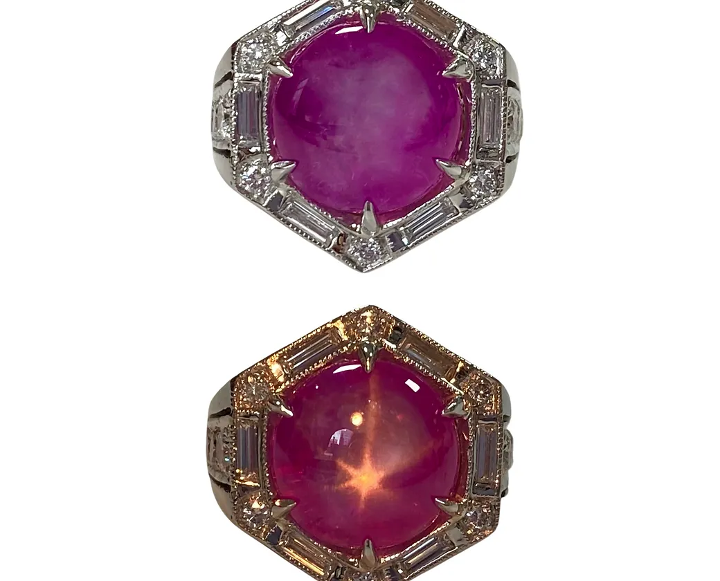 No Heat Burma Ruby Star Ring 9.13 Cts