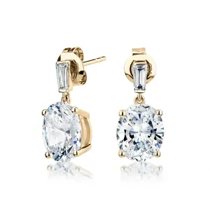 Oval and Baguette drop earrings with 5.50 carats* of diamond simulants in 10 carat yellow gold