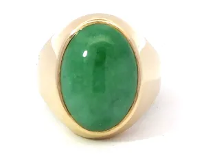 Oval Cabochon Green Jade Ring 14K Yellow Gold