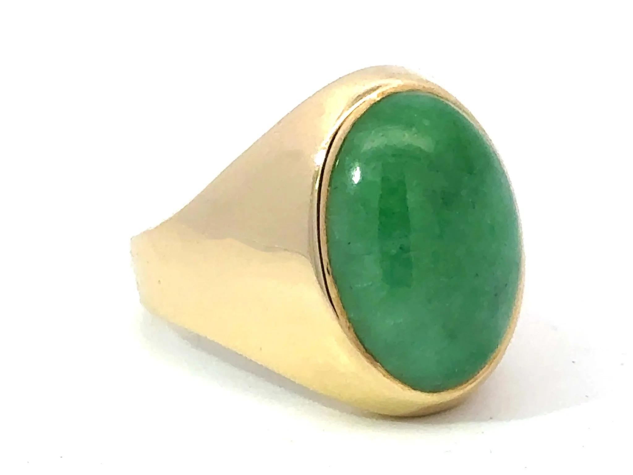 Oval Cabochon Green Jade Ring 14K Yellow Gold
