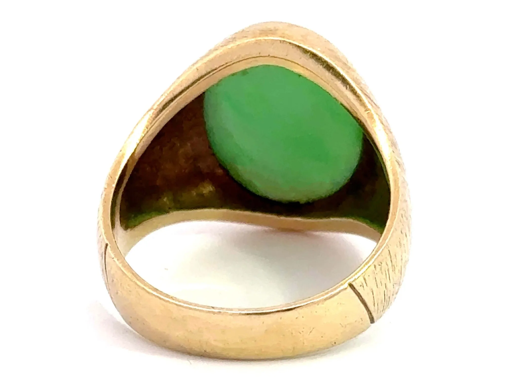 Oval Cabochon Green Jade Ring Satin Finish 14K Yellow Gold