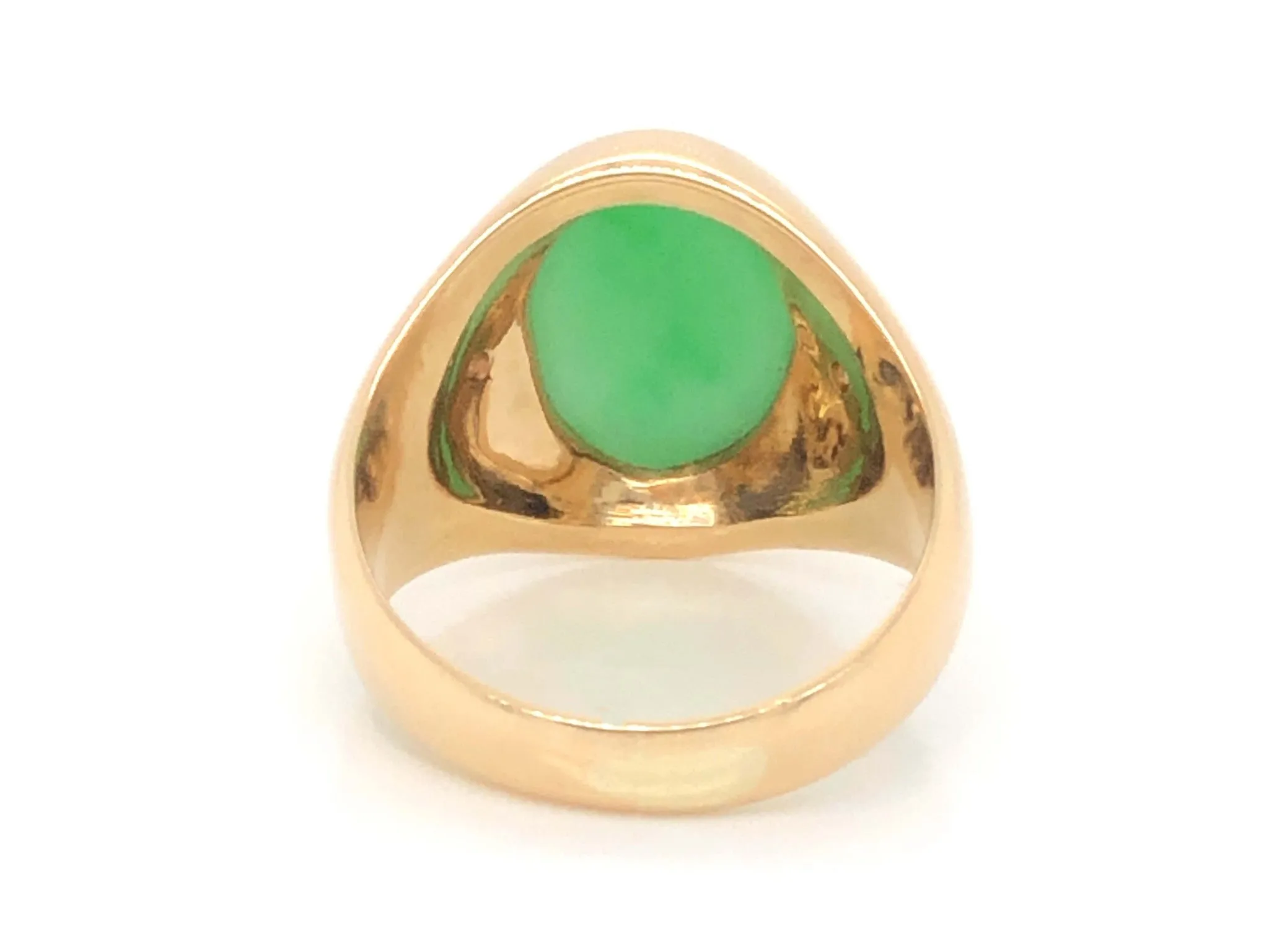 Oval Green Jade and Diamond Ring - 14k Yellow Gold