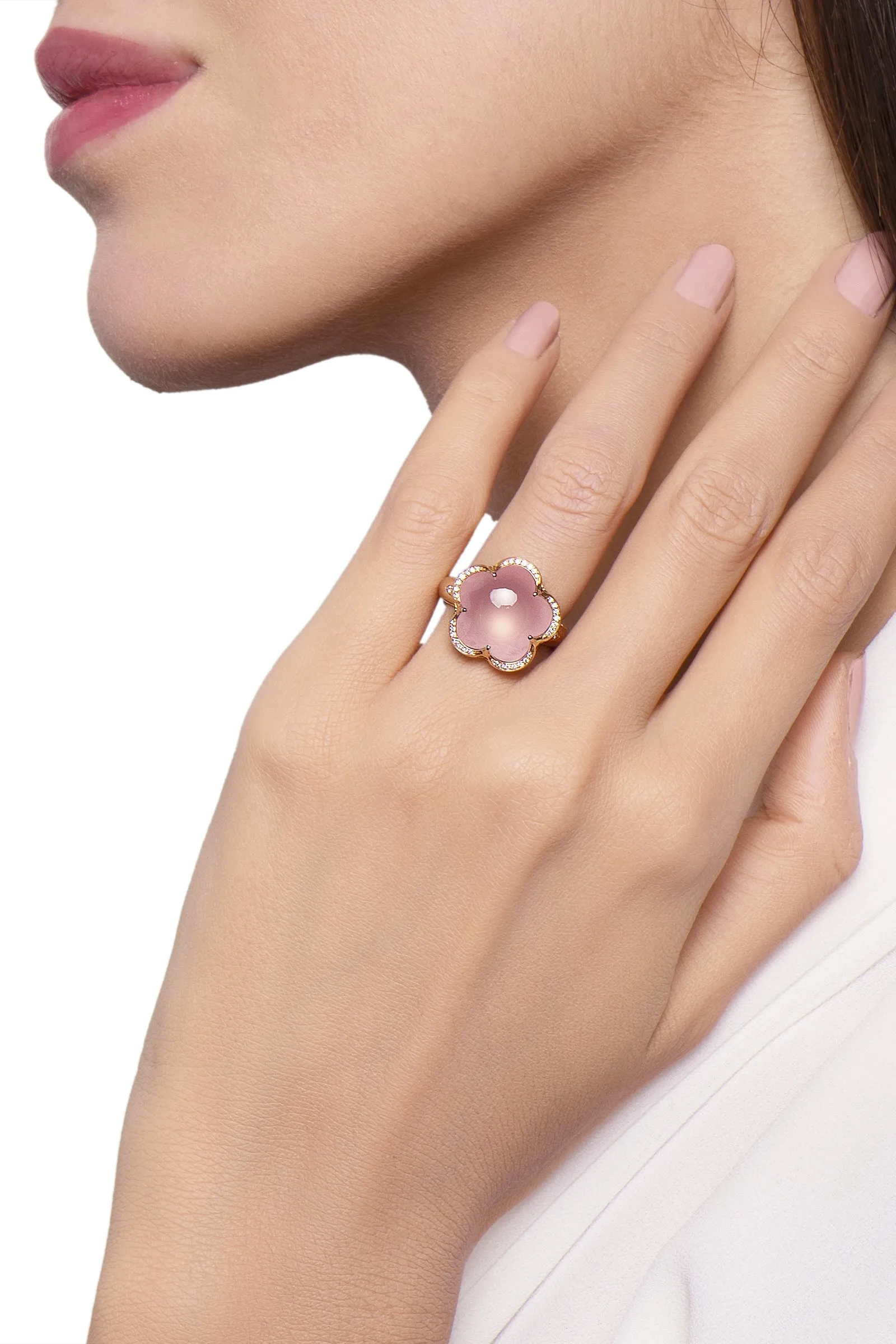 Pasquale Bruni Bon Ton 18ct Rose Gold Diamond Rose Quartz Ring