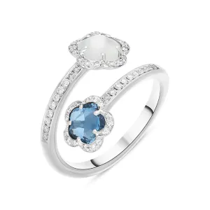 Pasquale Bruni Figlia Dei Fiori 18ct White Gold Moonstone London Blue Topaz Diamond Flower Ring D