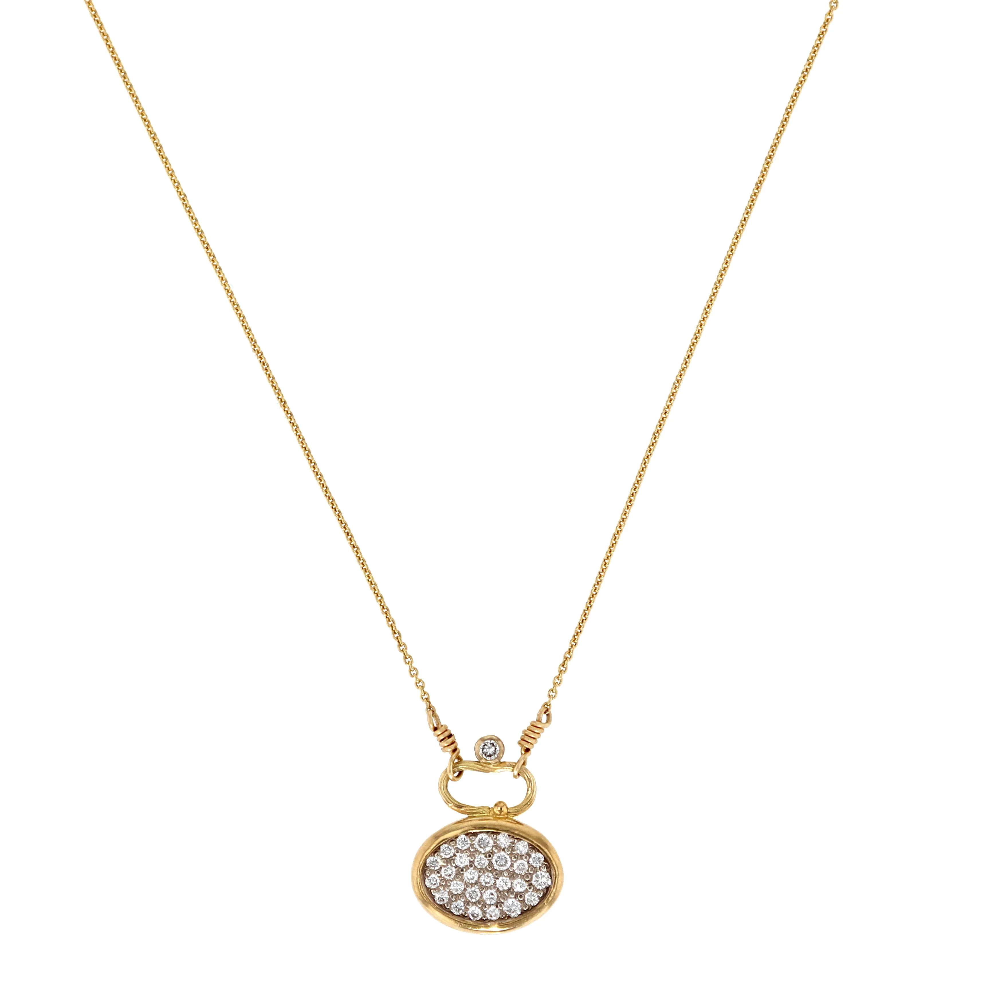 Pav?? 18K & 22K Gold & Whitegold Necklace w. 28 Diamonds