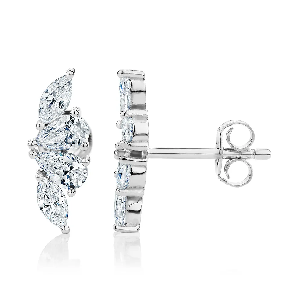 Pear and Marquise climber earrings in sterling silver