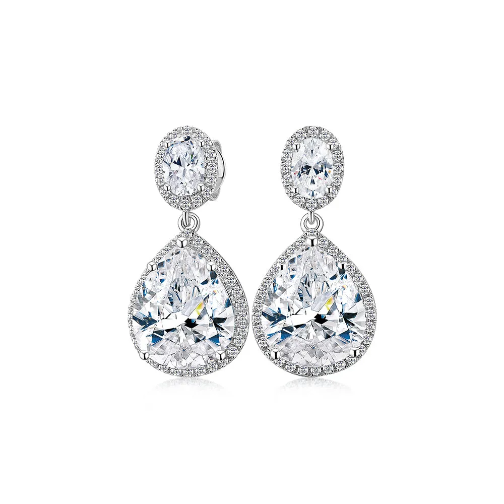 Pear and Oval halo stud earrings with 8.2 carats* of diamond simulants in 10 carat white gold