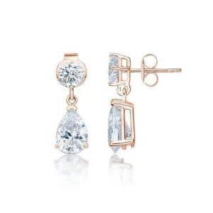 Pear and Round Brilliant drop earrings with 1.92 carats* of diamond simulants in 10 carat rose gold