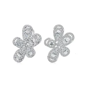 Pear, Oval and Round Brilliant fancy earrings with 2.99 carats* of diamond simulants in 10 carat white gold