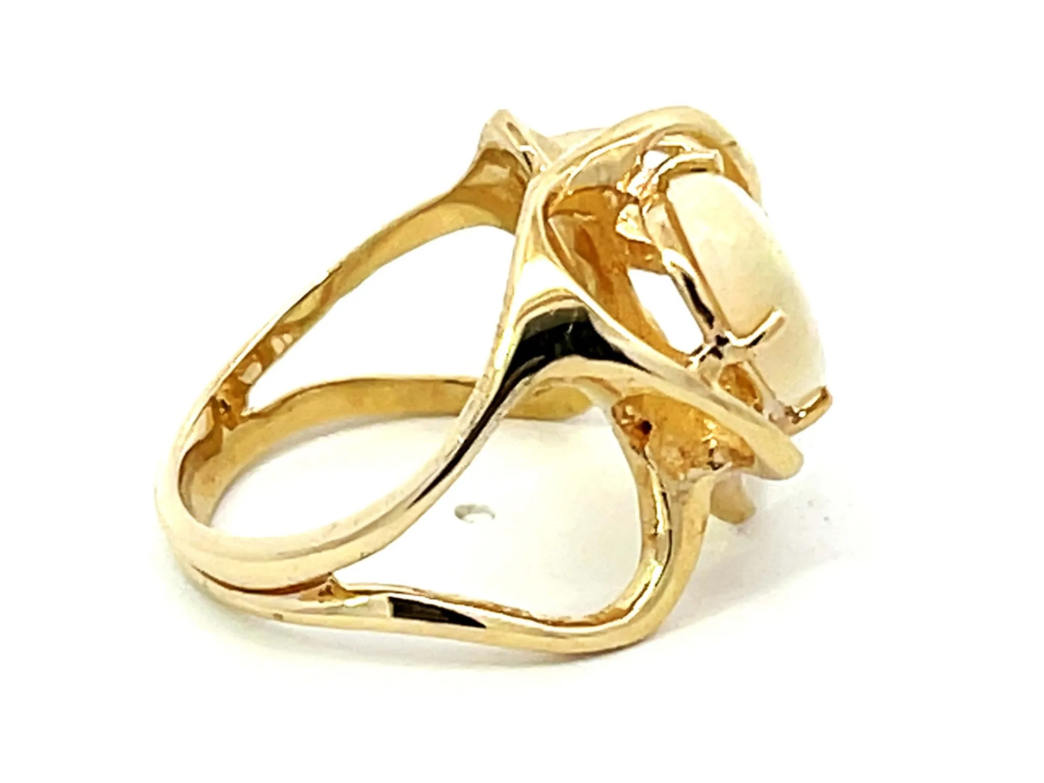 Pear Shaped Opal and Diamond Squiggly Ring in 14k Yellow Gold