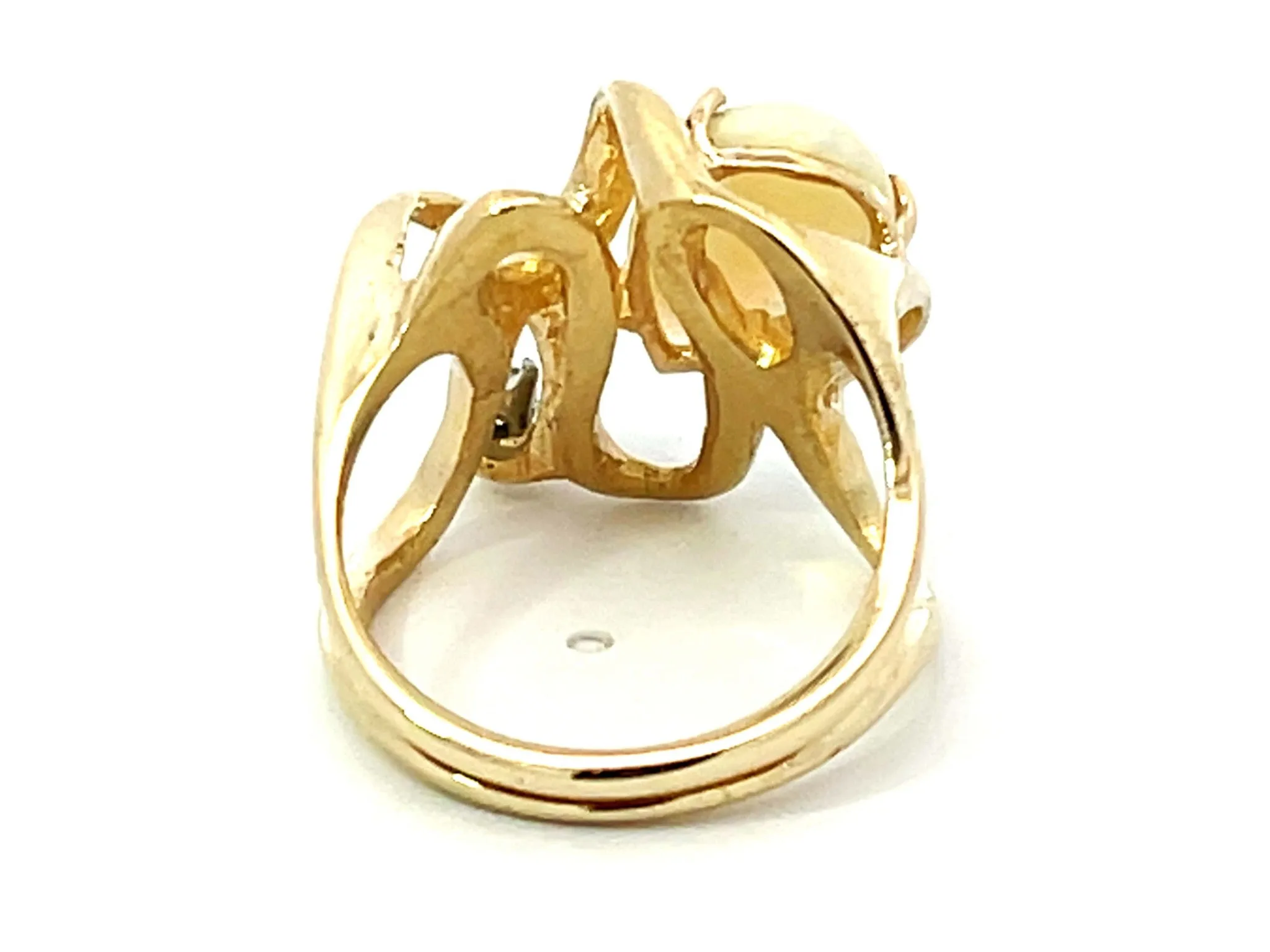 Pear Shaped Opal and Diamond Squiggly Ring in 14k Yellow Gold