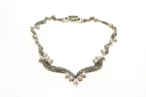 Pearl Bracelet Silver Marcasite Bridal Vintage Wedding