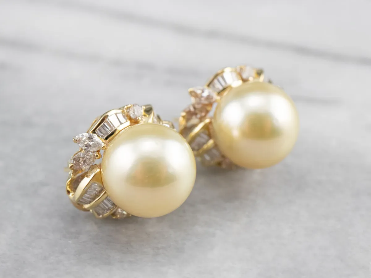 Pearl Diamond 18K Gold Statement Earrings