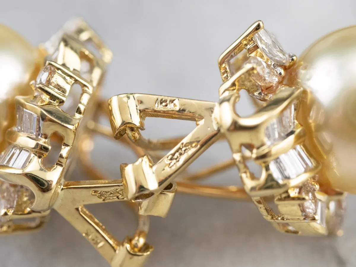 Pearl Diamond 18K Gold Statement Earrings