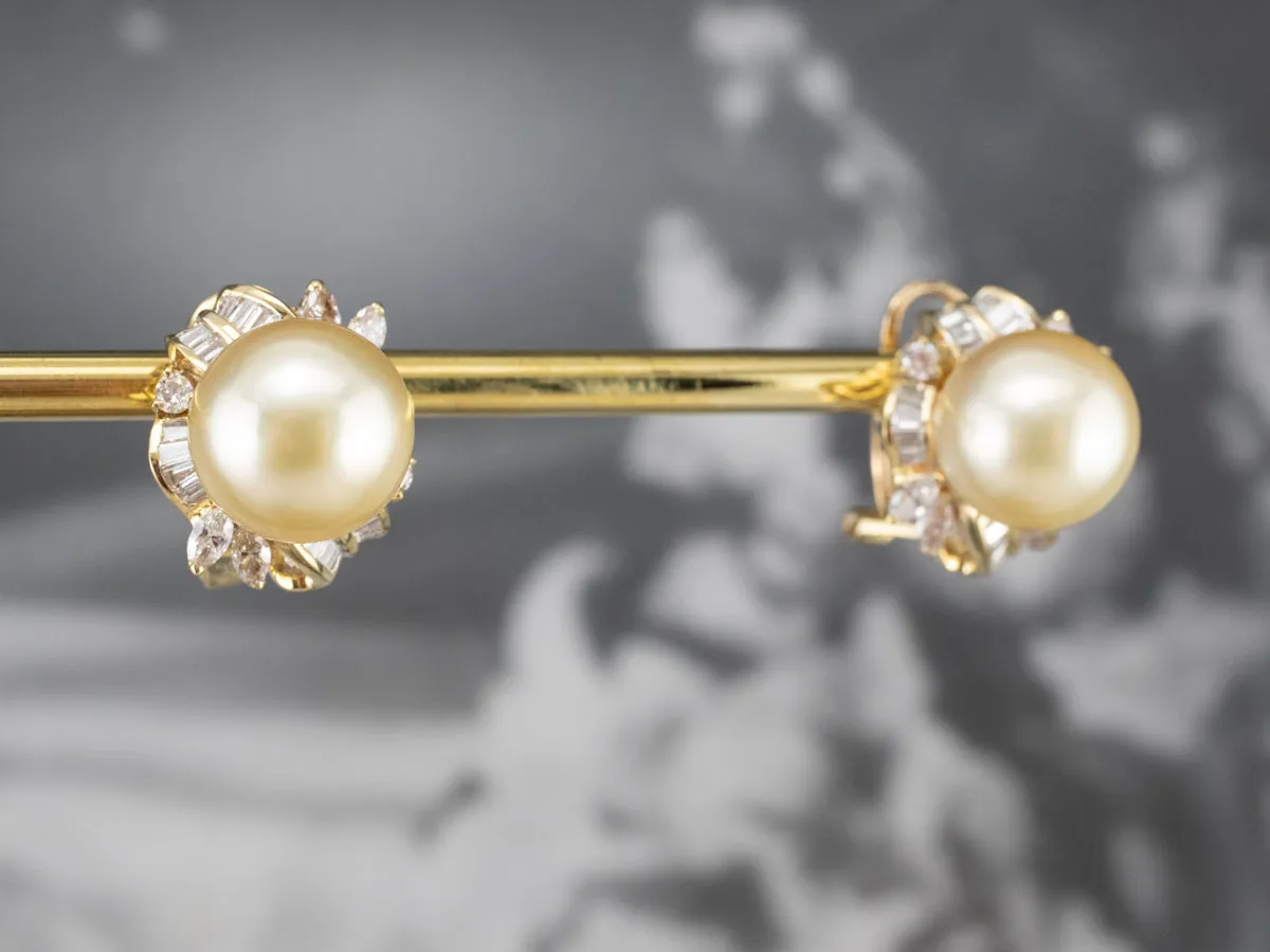 Pearl Diamond 18K Gold Statement Earrings