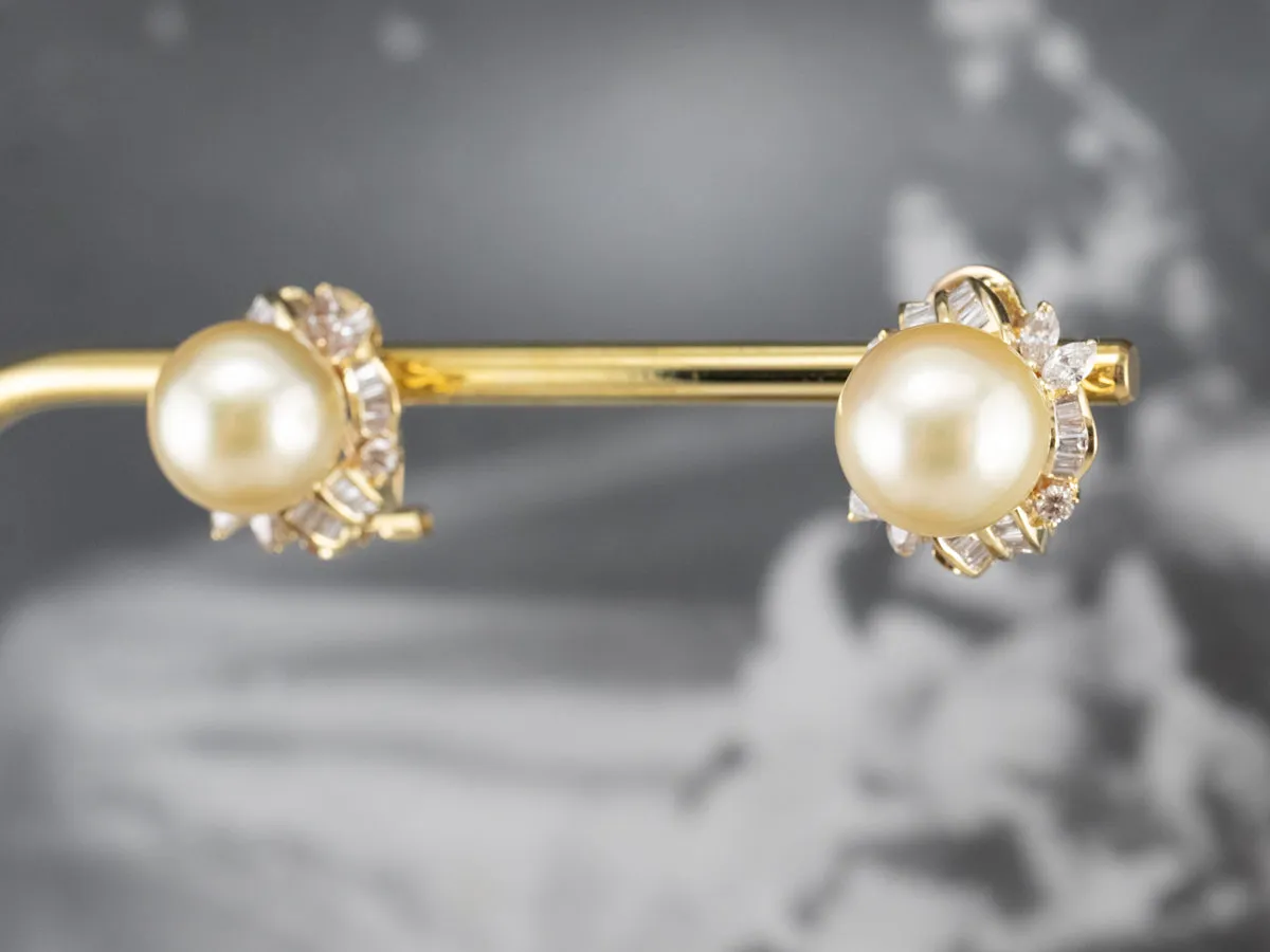 Pearl Diamond 18K Gold Statement Earrings