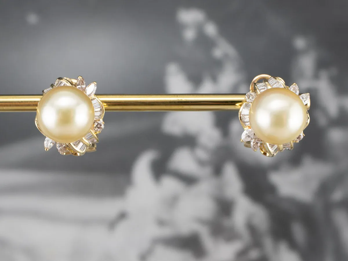 Pearl Diamond 18K Gold Statement Earrings