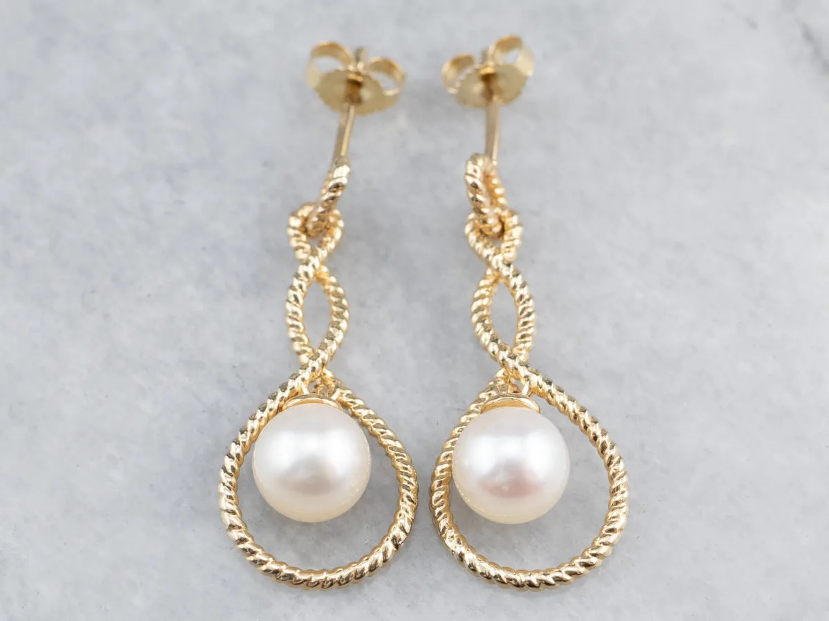 Pearl Gold Twisted Wire Drop Earrings
