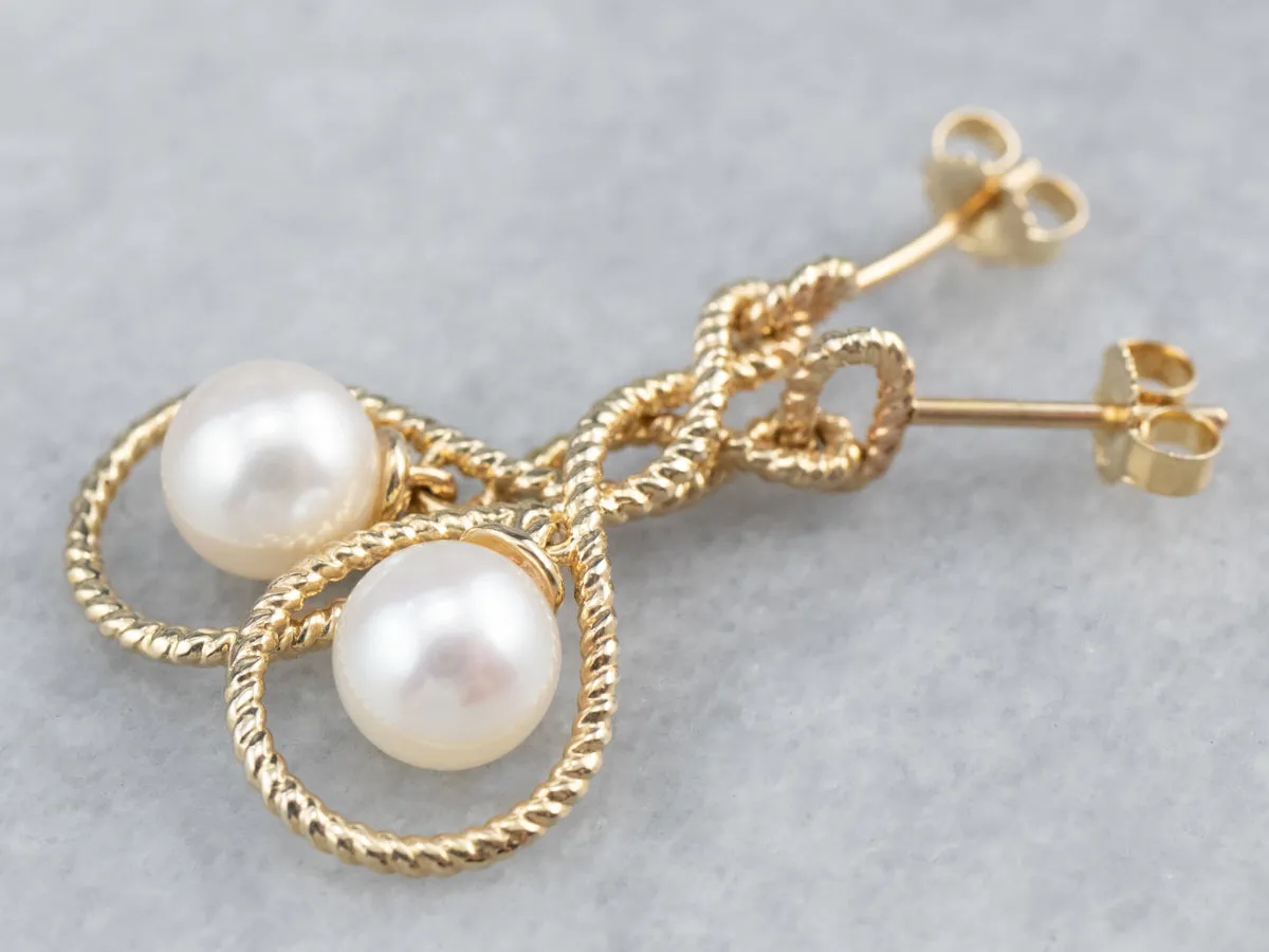 Pearl Gold Twisted Wire Drop Earrings