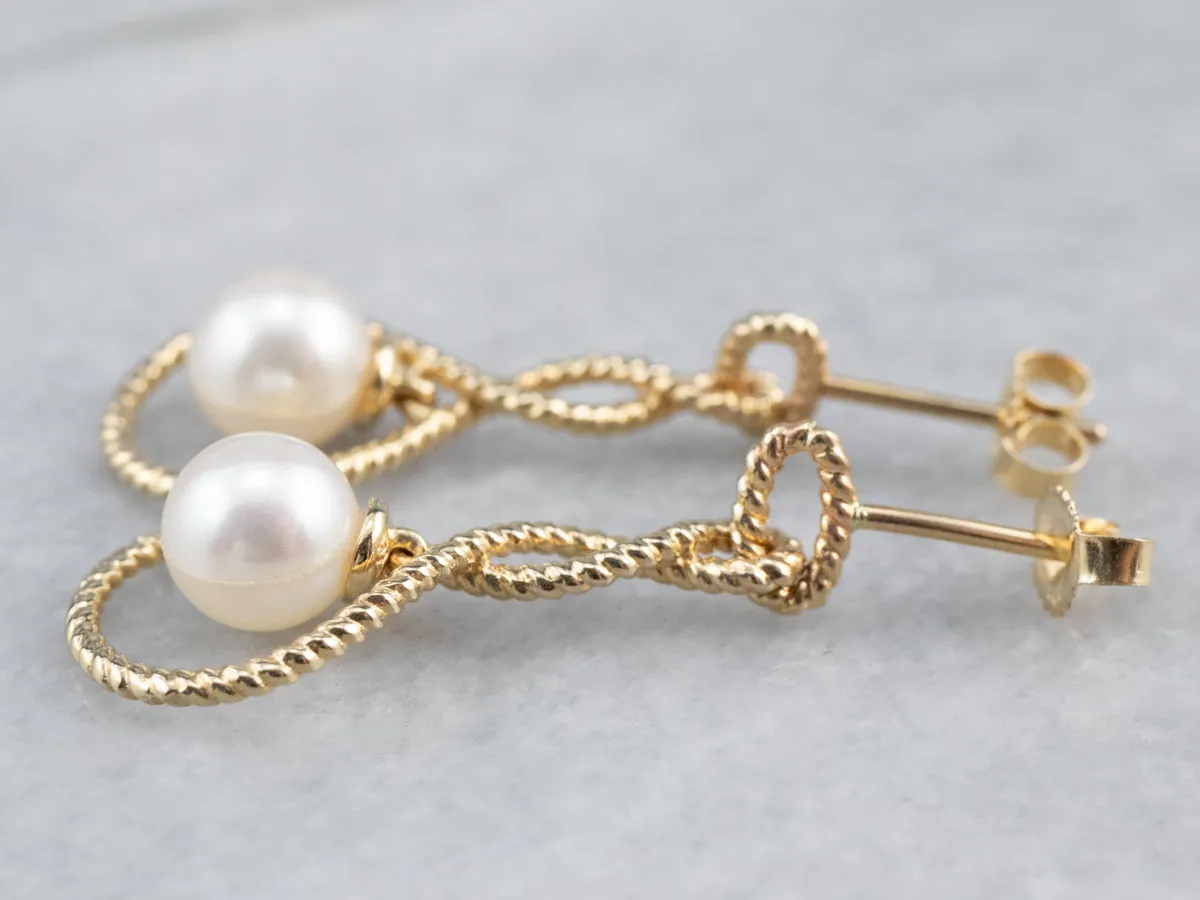 Pearl Gold Twisted Wire Drop Earrings