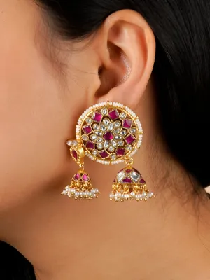 Pink Color Gold Plated Jadau Kundan Earrings - ME1182WP
