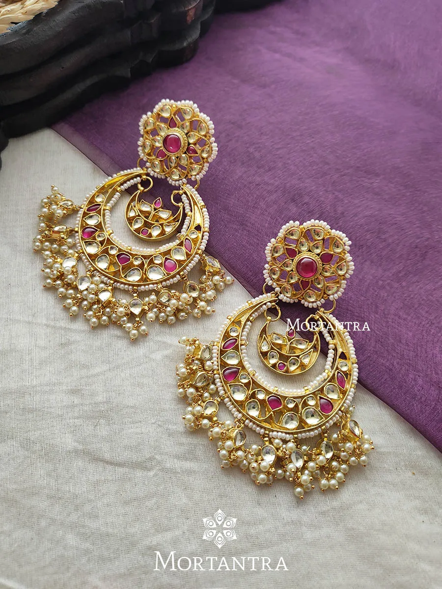 Pink Color Gold Plated Jadau Kundan Earrings - ME1YP