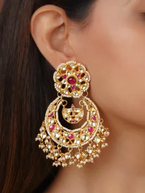 Pink Color Gold Plated Jadau Kundan Earrings - ME1YP