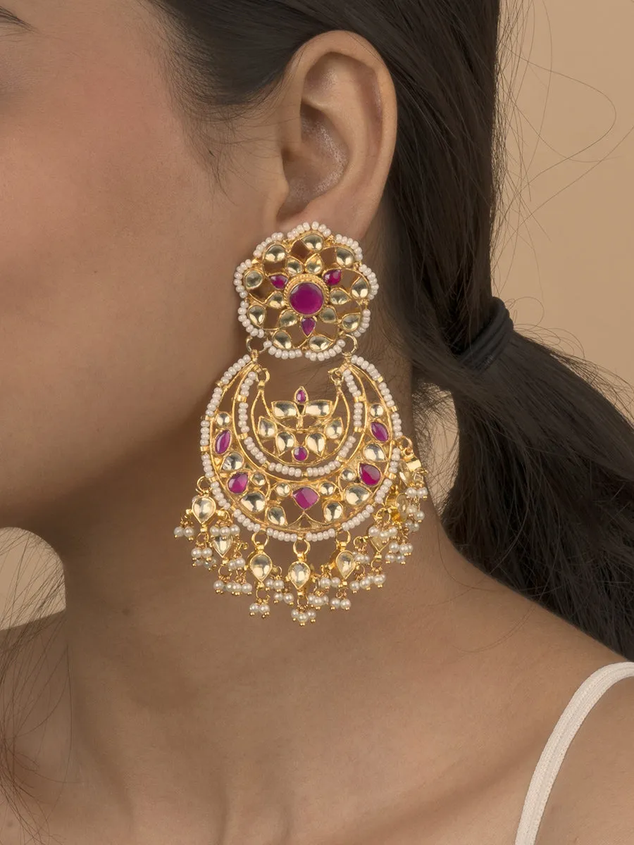 Pink Color Gold Plated Jadau Kundan Earrings - ME1YP