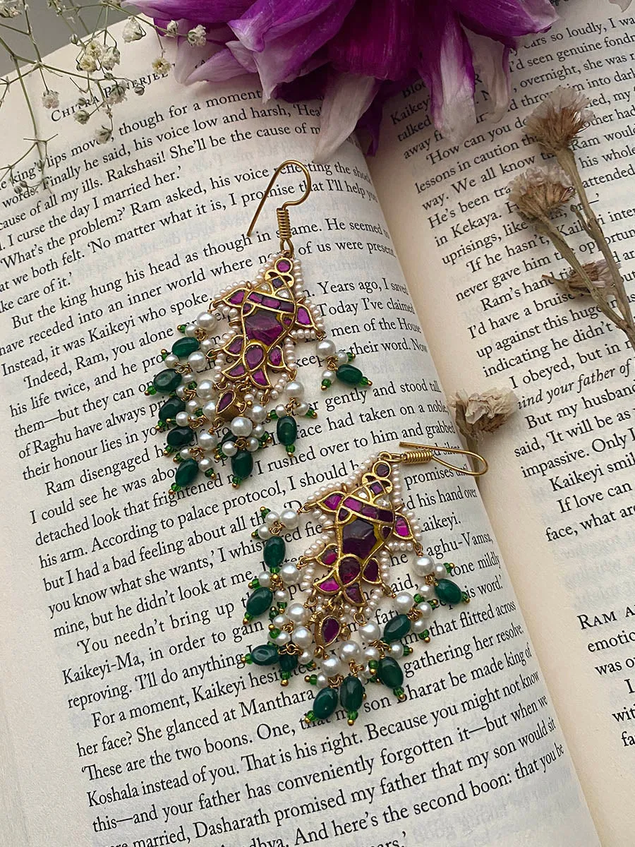 Pink Color Gold Plated Jadau Kundan Earrings - ME896P