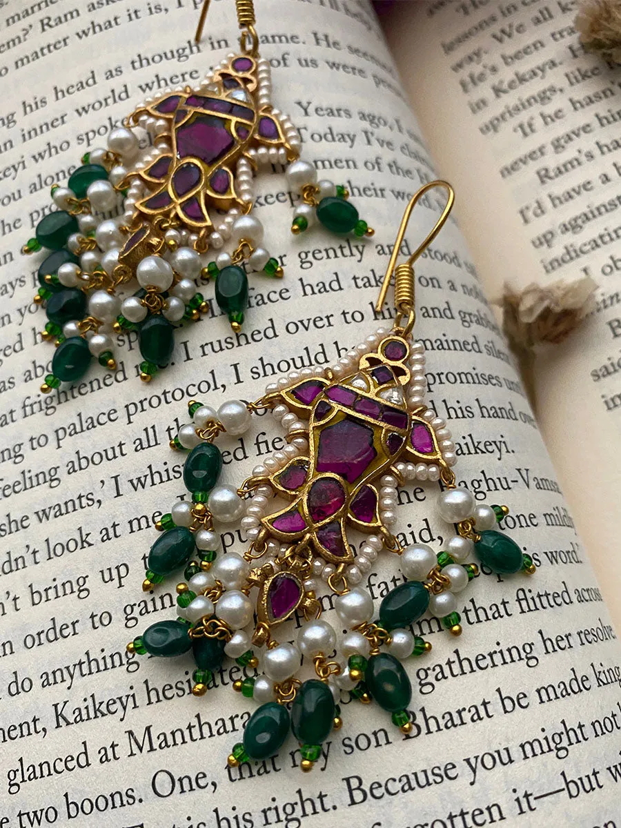 Pink Color Gold Plated Jadau Kundan Earrings - ME896P