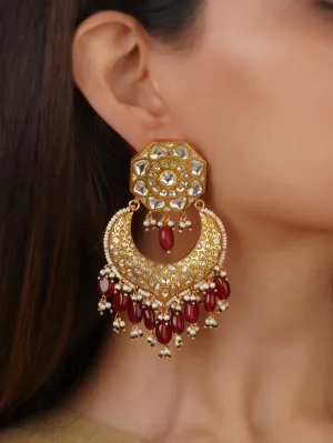 Pink Color Gold Plated Thappa Jadau Kundan Earrings - TJ-E1
