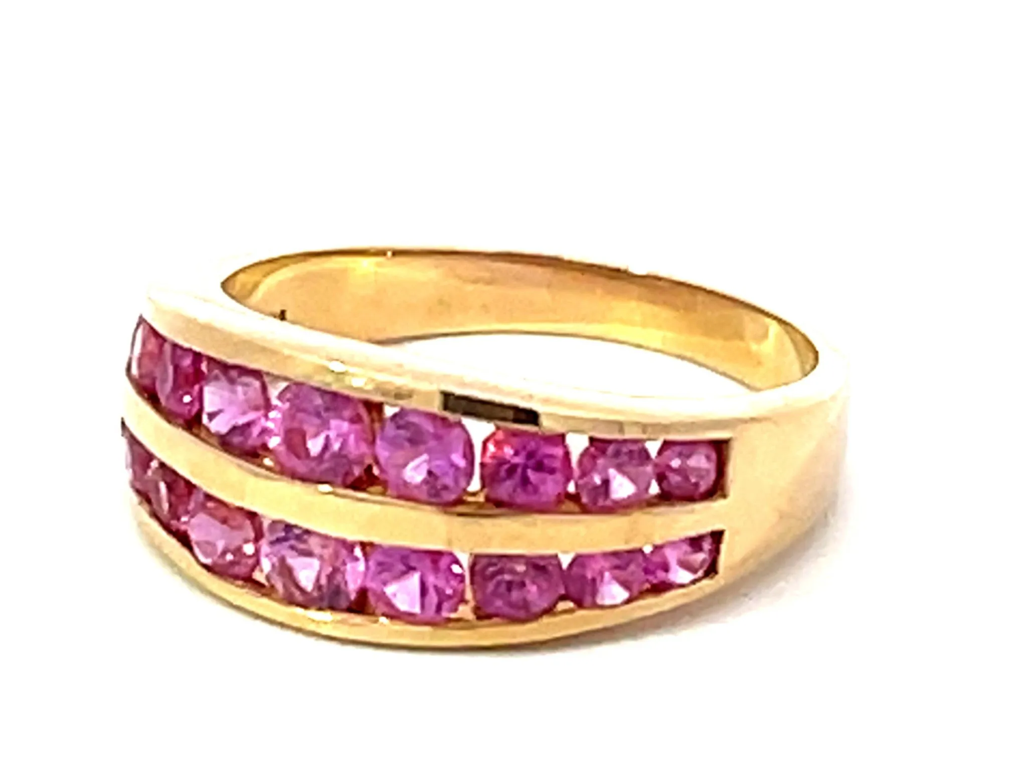 Pink Sapphire Channel Set 14k Yellow Gold Ring