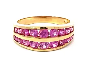 Pink Sapphire Channel Set 14k Yellow Gold Ring