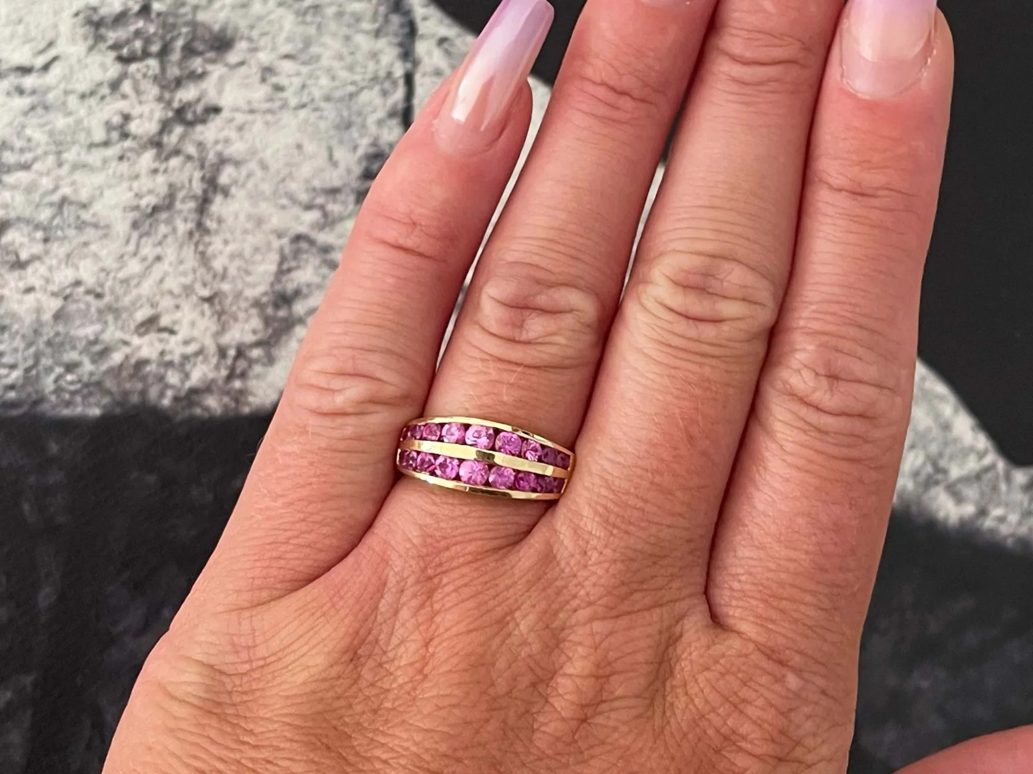 Pink Sapphire Channel Set 14k Yellow Gold Ring