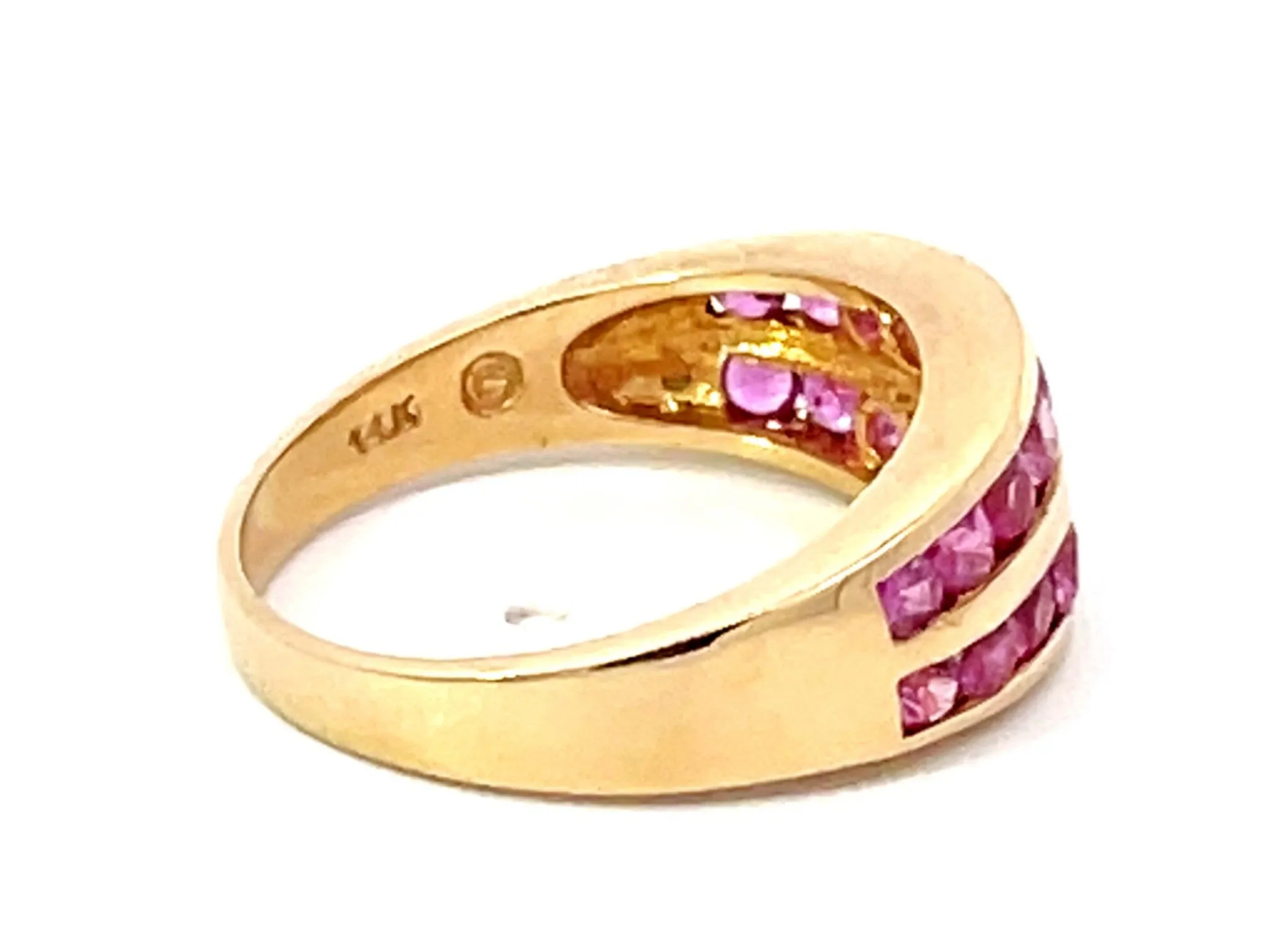 Pink Sapphire Channel Set 14k Yellow Gold Ring