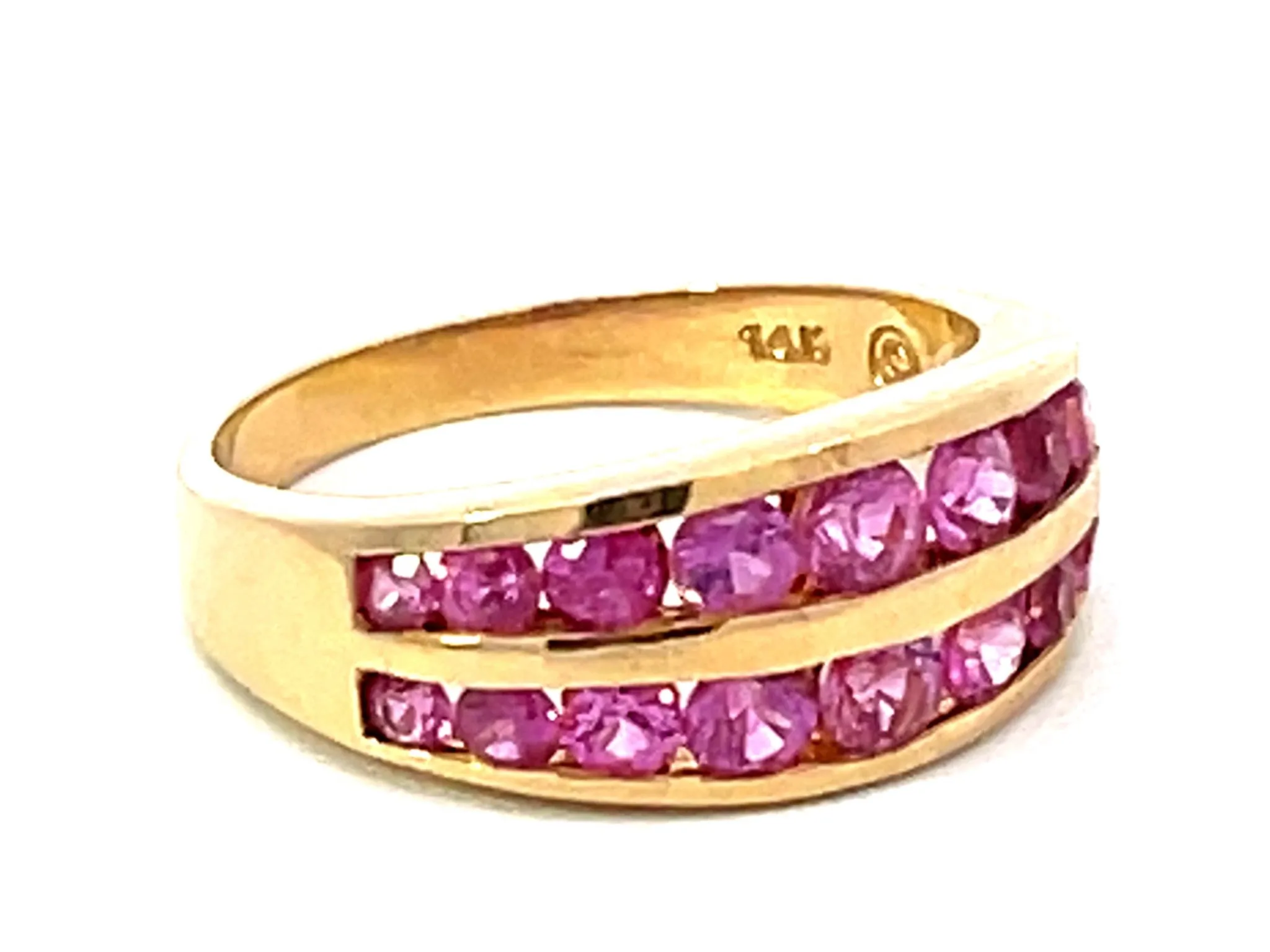 Pink Sapphire Channel Set 14k Yellow Gold Ring