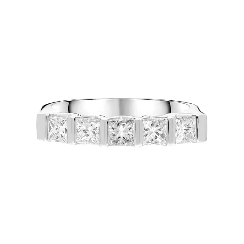 Platinum 1.15ct Diamond Five Stone Princess Cut Half Eternity Ring