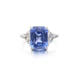 Platinum, 6.86ct Sapphire and Diamond Three Stone Ring