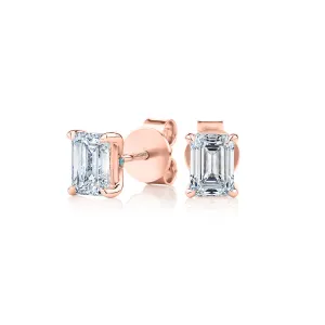 Premium Certified Lab-Grown Diamond, 1.40 carat TW emerald cut stud earrings in 14 carat rose gold