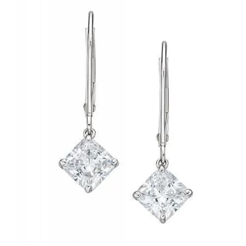 Princess Cut drop earrings with 2 carats* of diamond simulants in 10 carat white gold