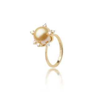 Protea South Sea Gold Pearl Ring in Gold with Diamonds - 10-11mm