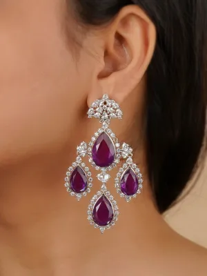 Purple Color Silver Plated Faux Diamond Earrings - CZEAR543PR