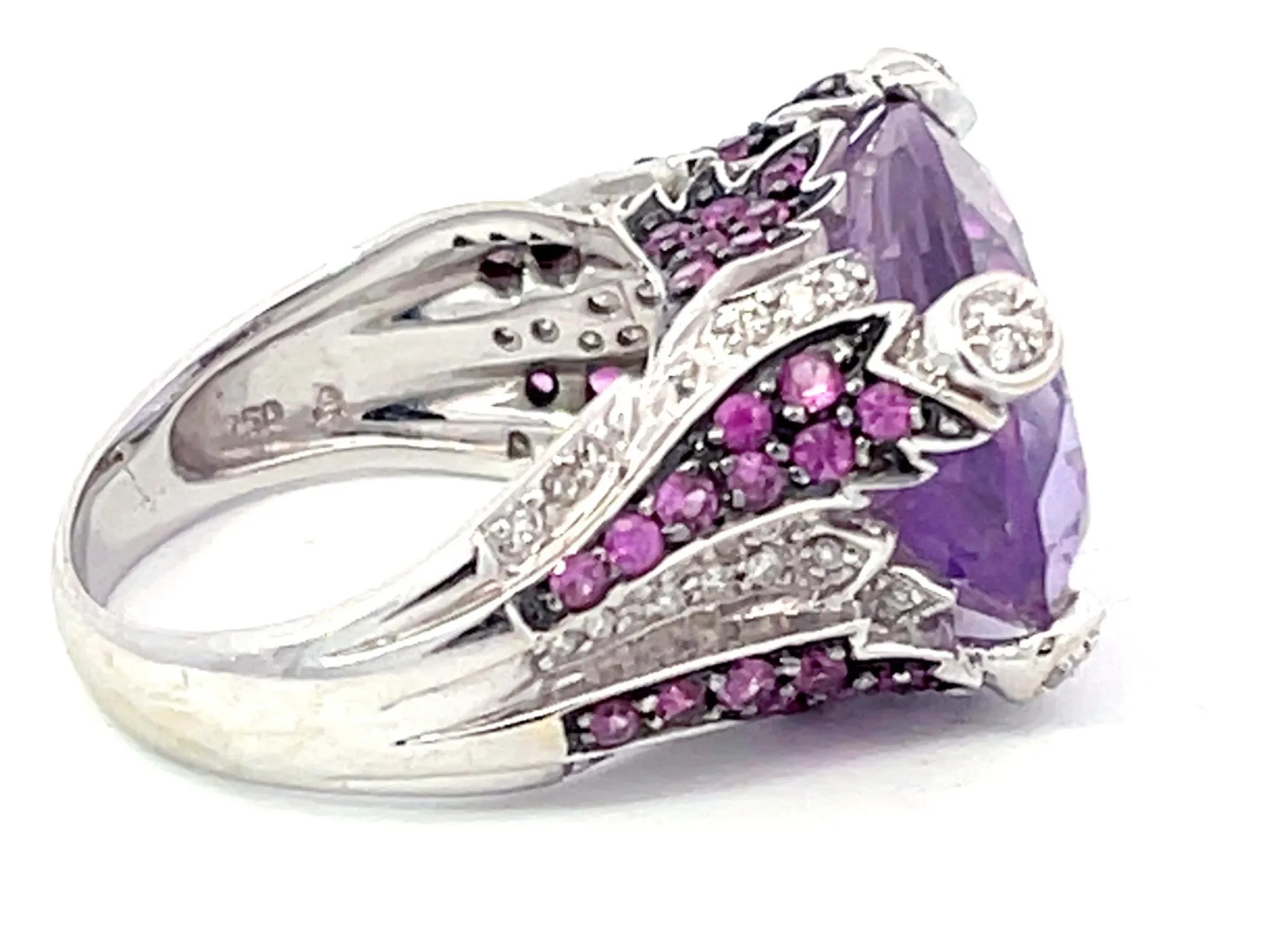 Purplish Pink Kunzite Ruby and Diamond Ring in 18k White Gold